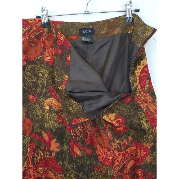 RQT Midi Trumpet Skirt Paisley Floral Women‎ 14 Olive Reds Mature Office Retro - Picture 10 of 10